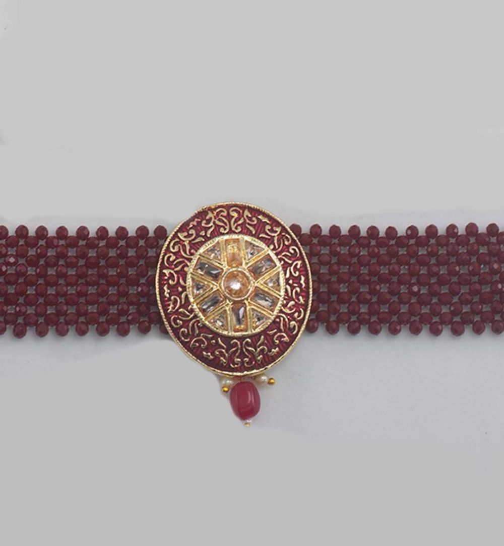 Rajasthani Choker Set with Maroon Pearls and Meena Work