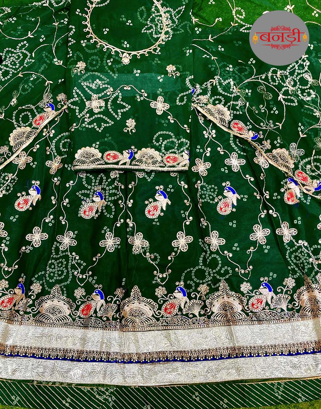 Dark Green Color Fancy Bandhani Poshak