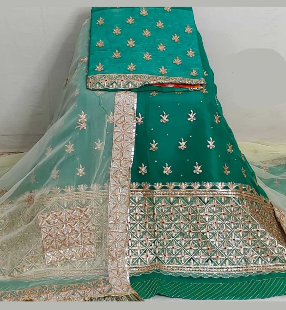 Rama Green Fancy Poshak with Cream Color Odhani