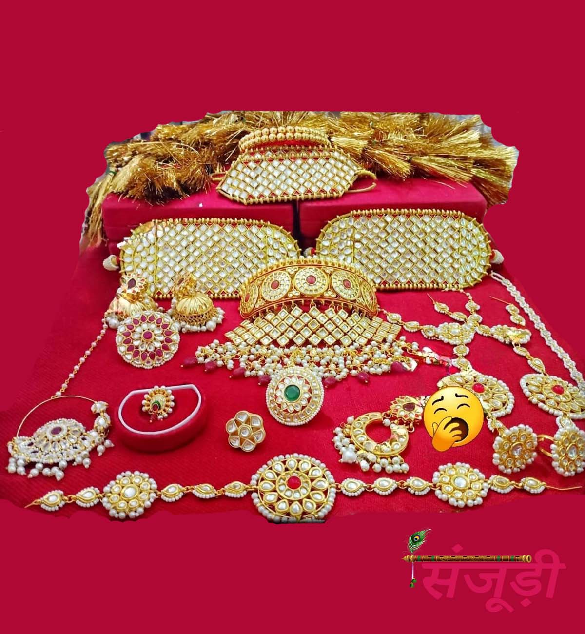 Rajputi Bridal Combo Jewelley Set with Kundan Bajuband