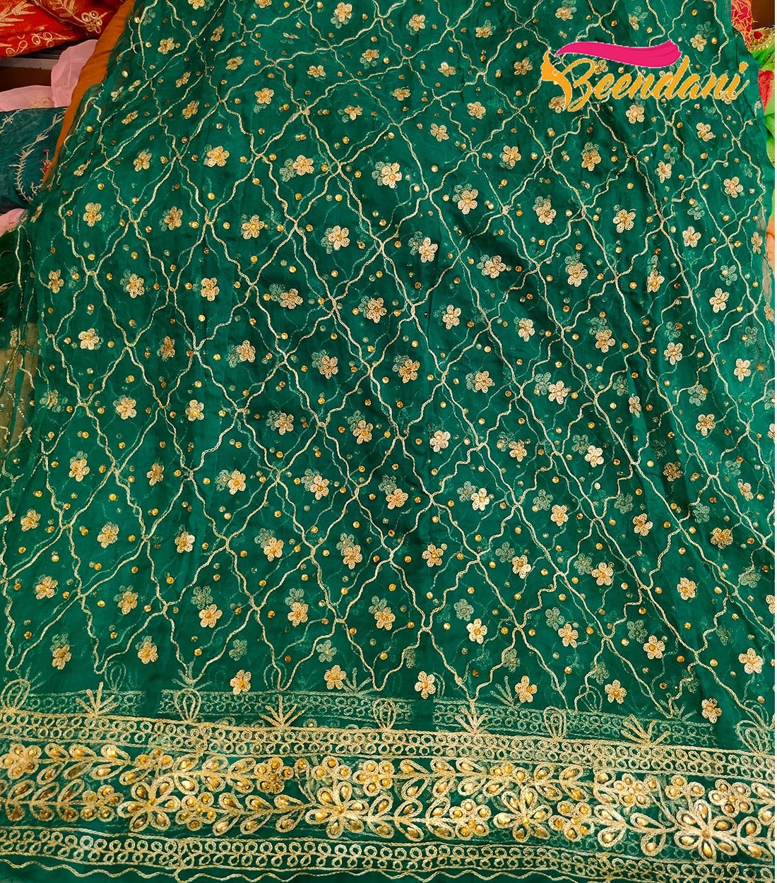 Bottle green zari work poshak