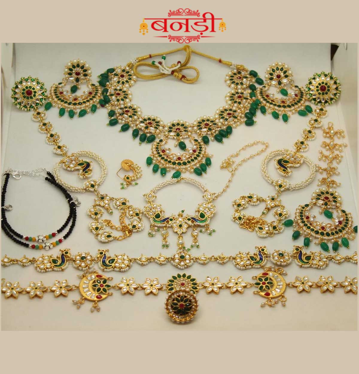 Green Rajwadi jewelry set