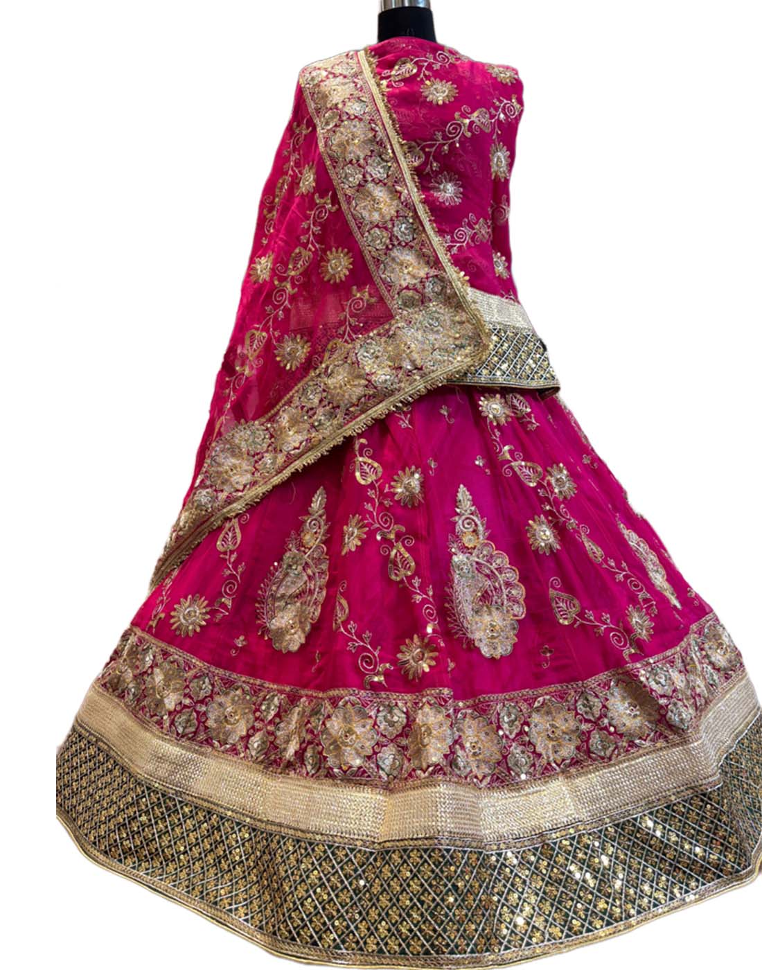 Canvas Poshak in Dark Pink Color with 6.5 Meter Gher Lehanga