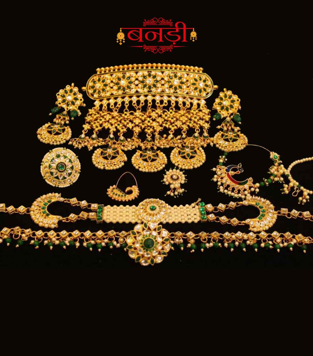 Green Color Rajputi Jewelry Combo Jewelry Set 