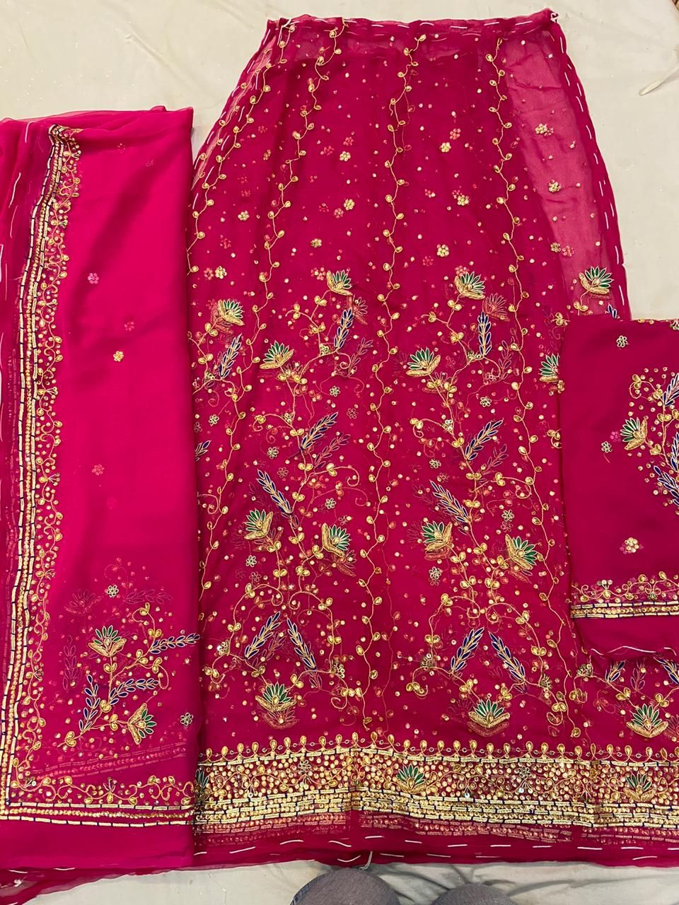 Beautiful Poshak with Resham work in Magenta colour