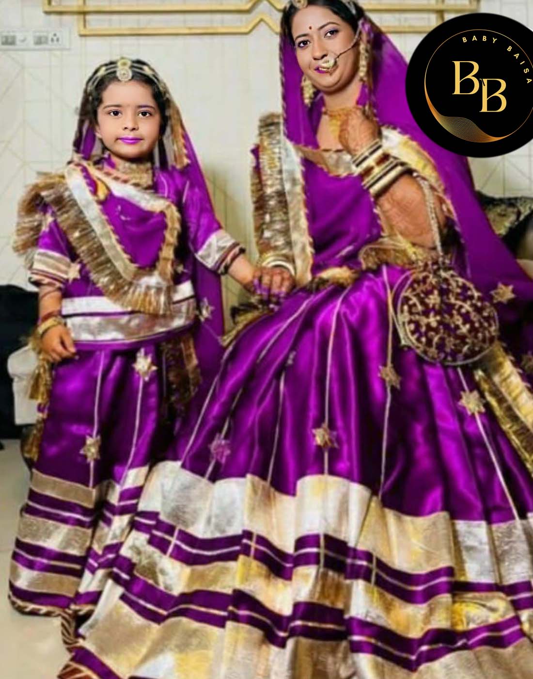 Mother Daughter Poshak Combo Set in Rani Pink Color