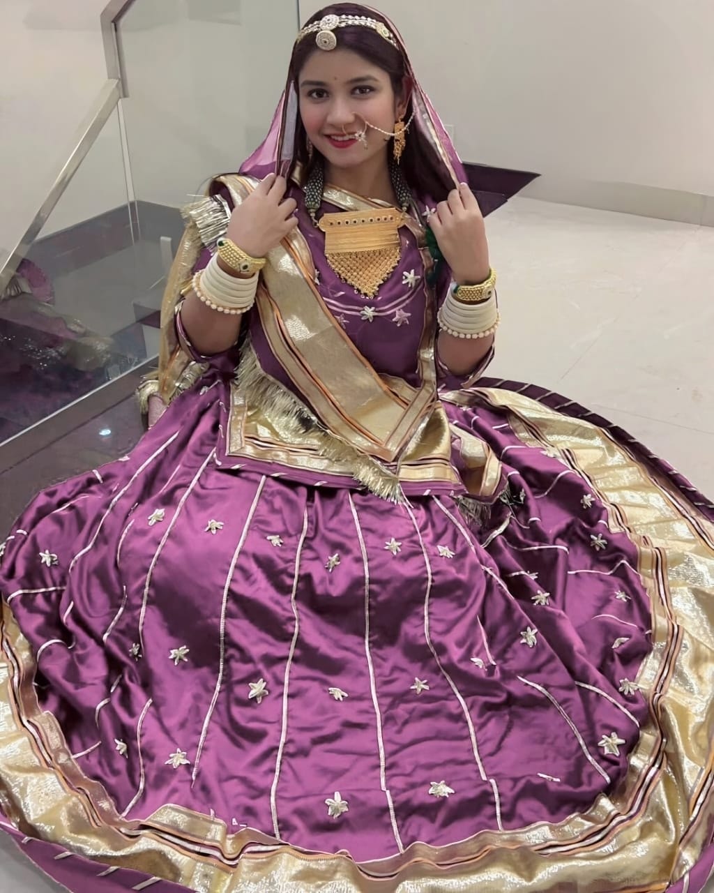 Light Purple Rajasthani Gota Patti Poshak with 24 Kali Ghera