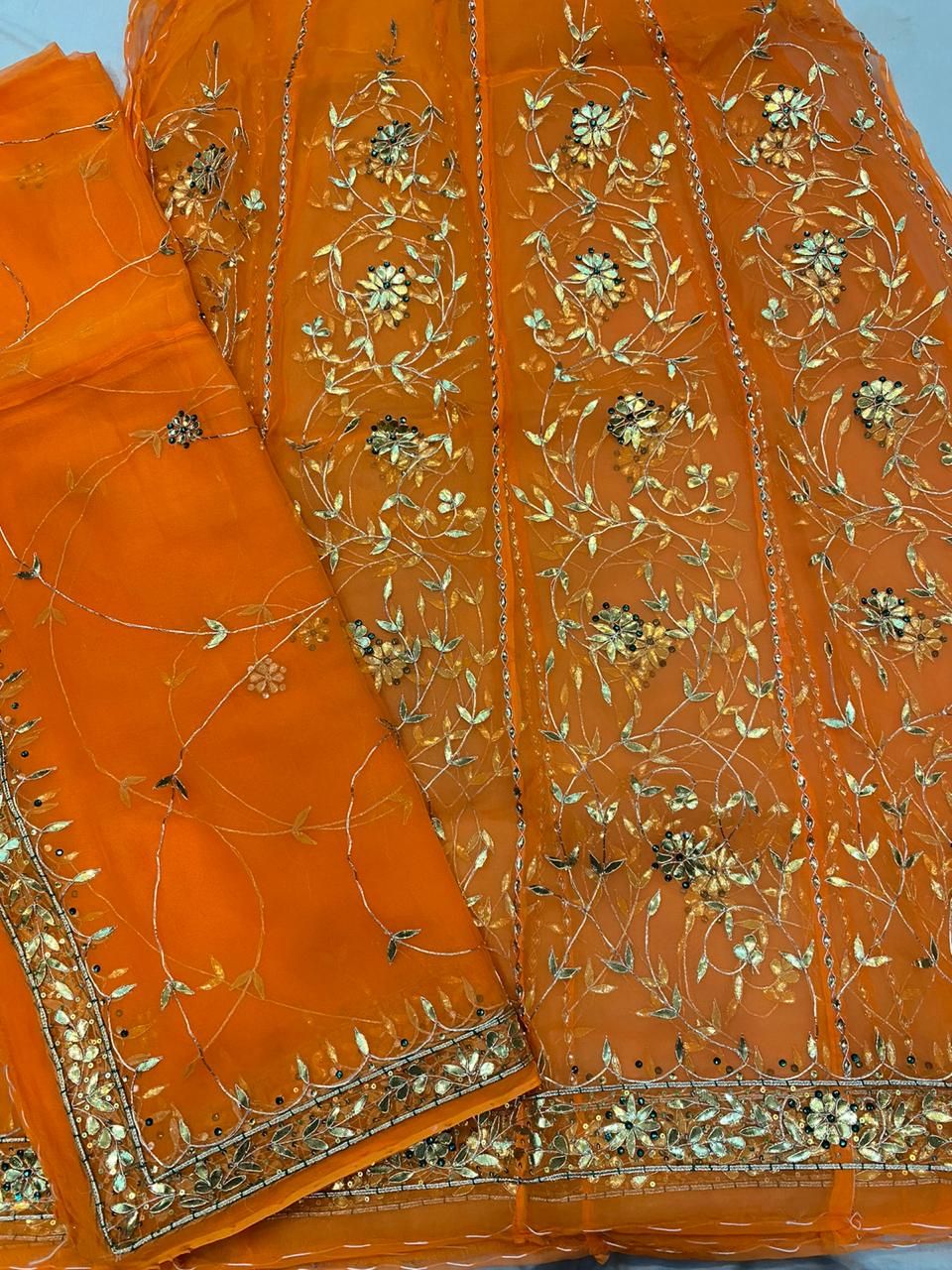 Orange Gota Patti Poshak with Pure Fabric