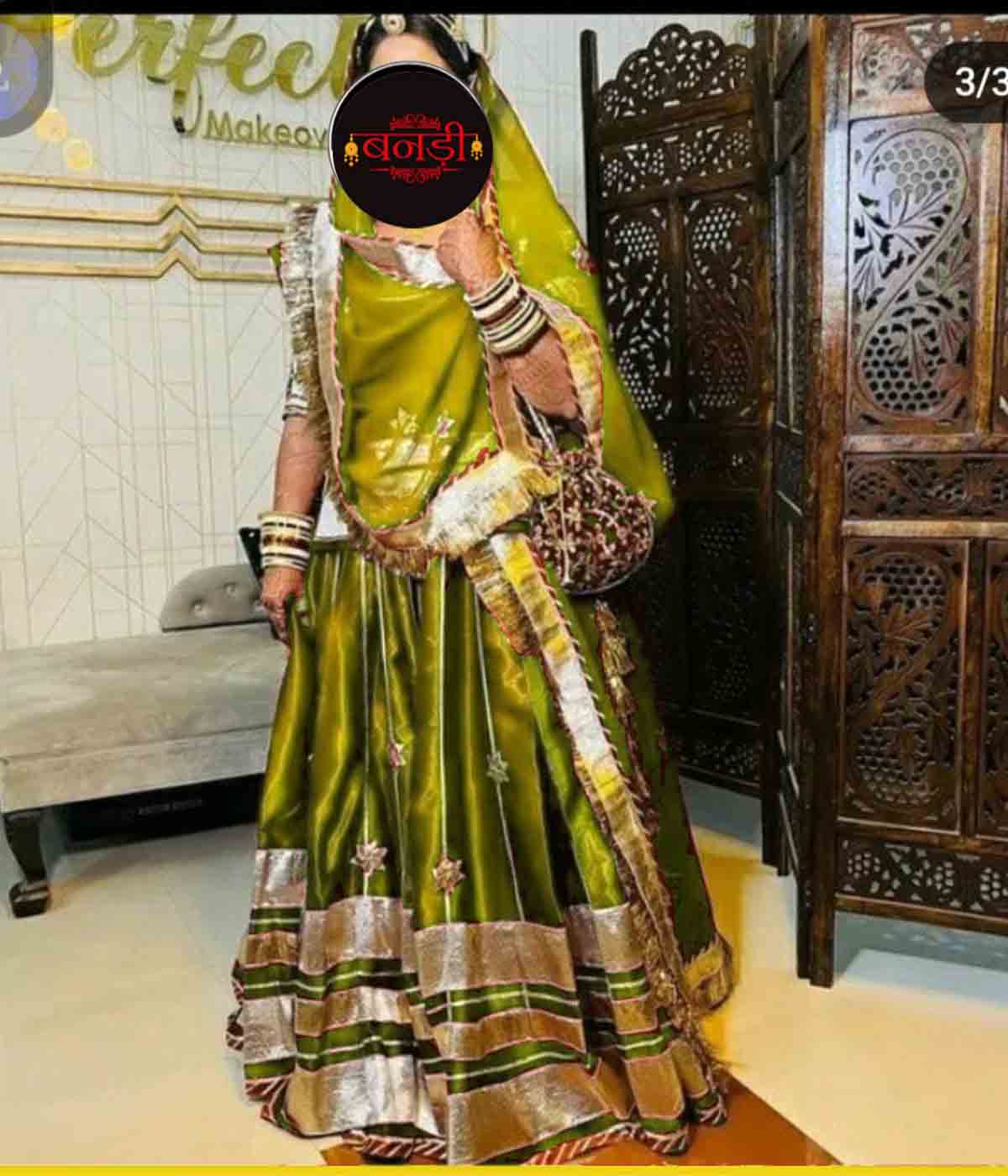 Rajputi Mehandi Green Poshak with Laffa Work 