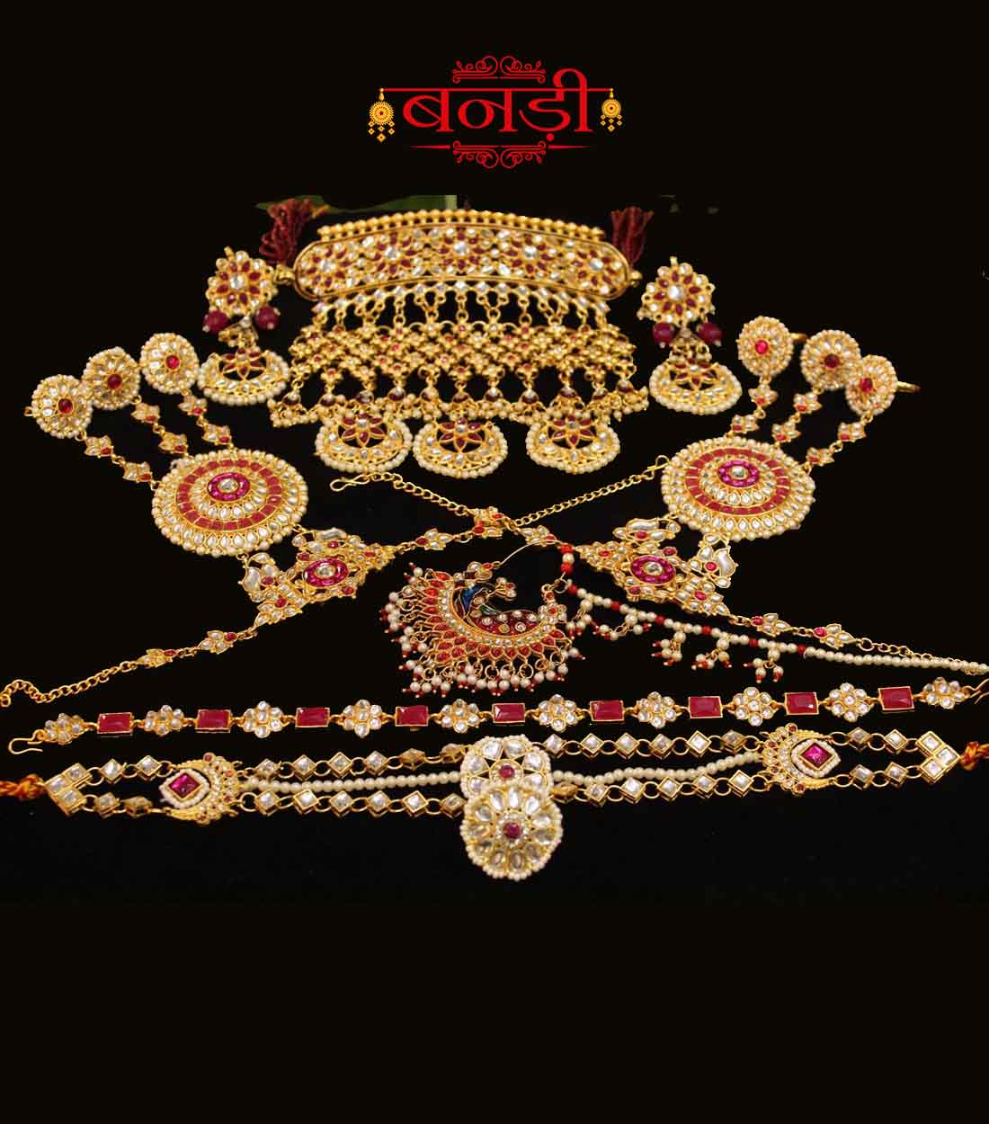 Rajwadi Jewelry Set with Red