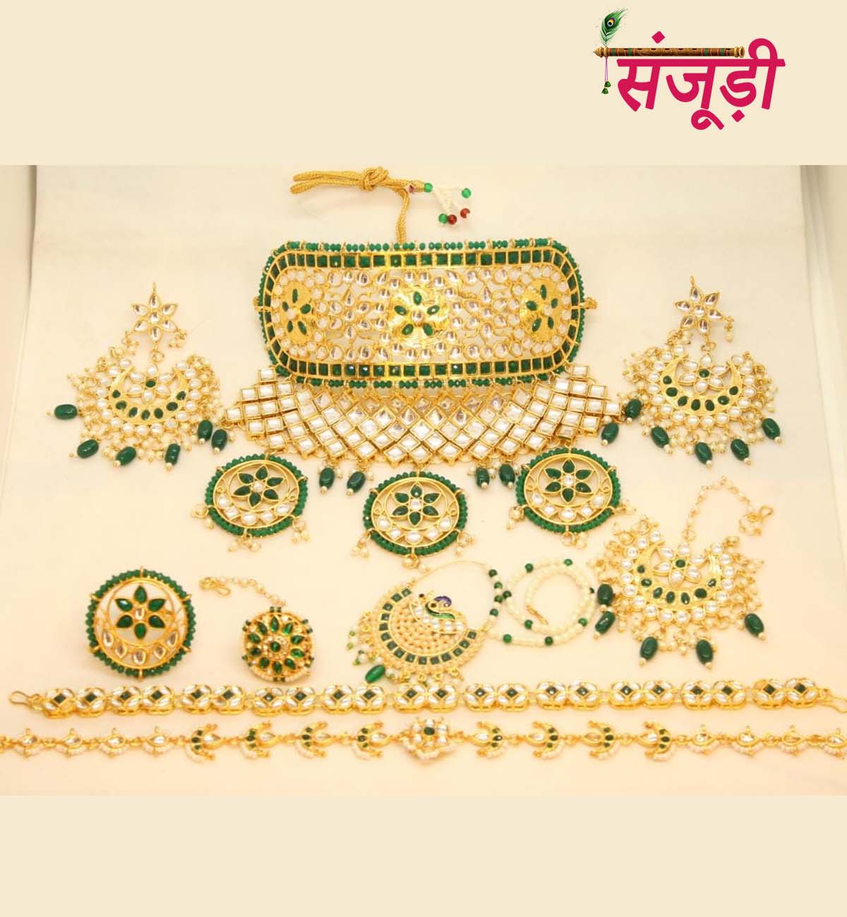 Rajasthani Mini Jewellery Set in Green Color 
