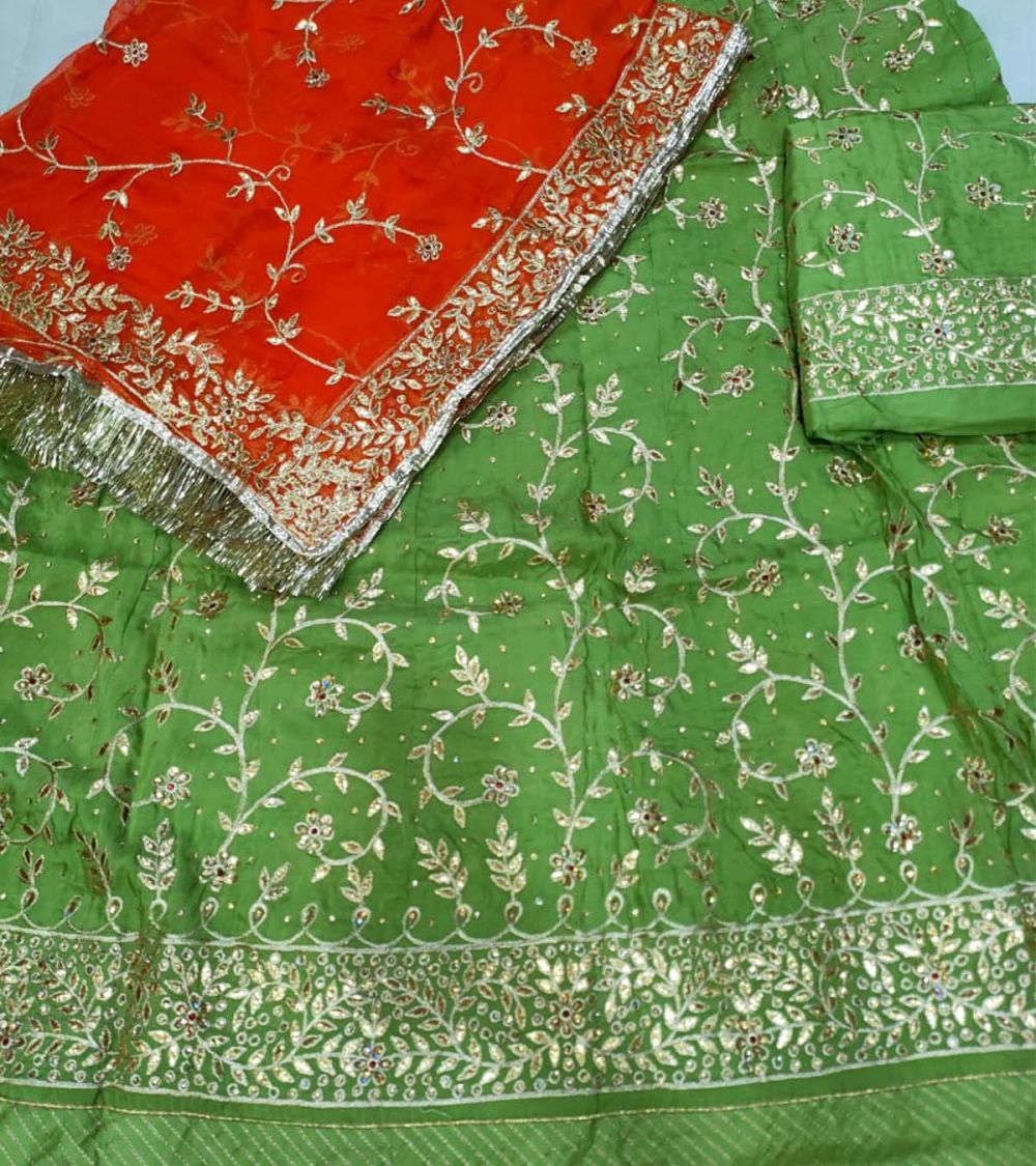 Rajasthani Poshak in Full Jaal Work with Orange Odhani