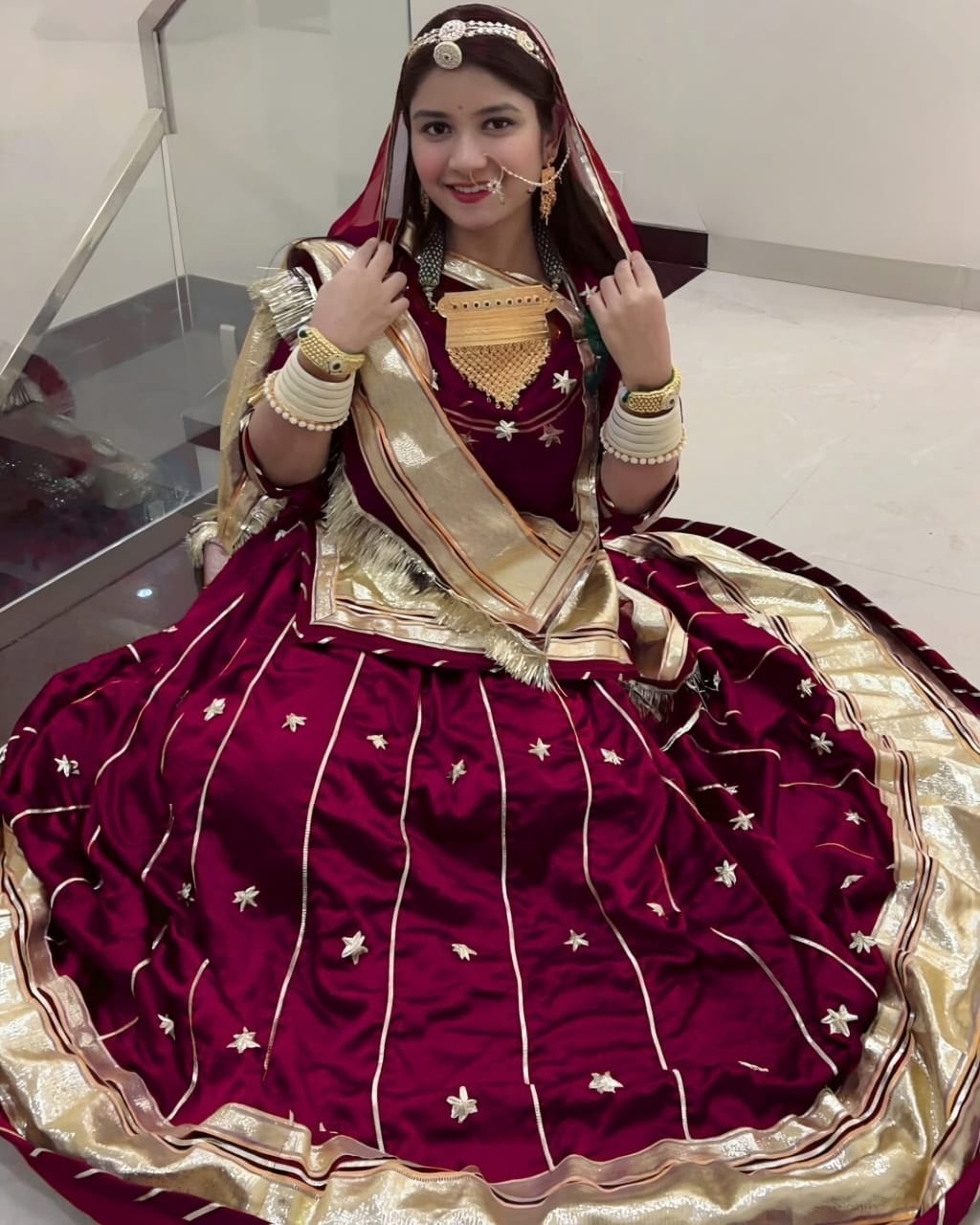 Rani Color Rajputi Gota Patti Poshak with 24 Kali Ghera