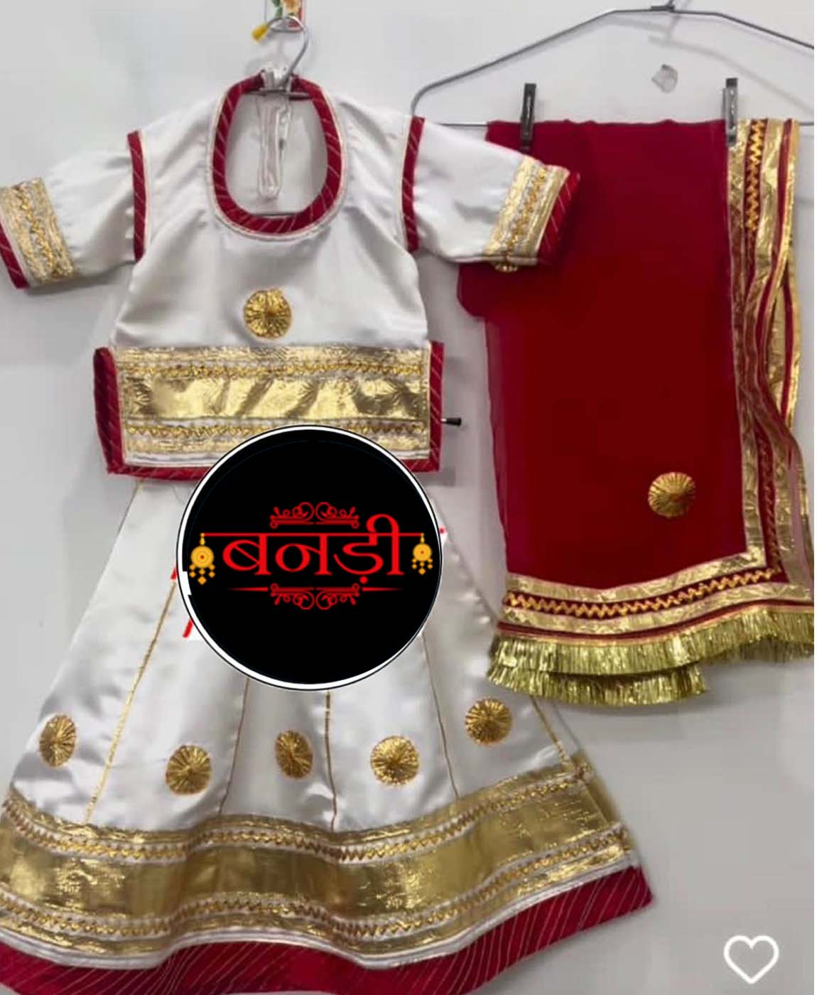 White and Maroon Color Rajputi Poshak for Baby Girl