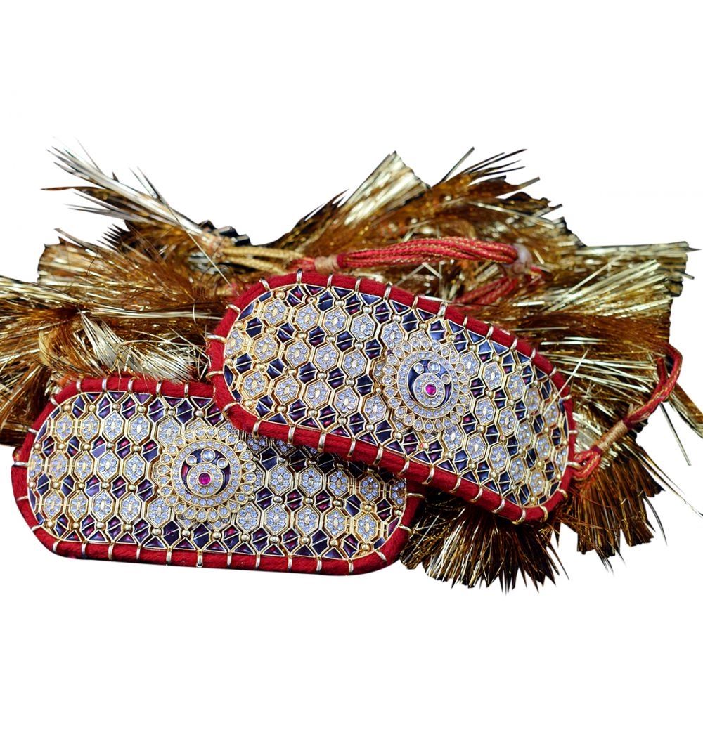 Red Color Meena Work Bajuband with Turi Loom