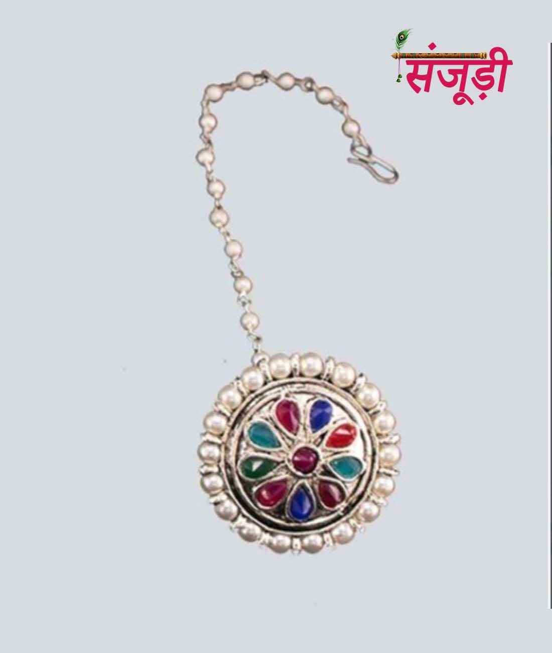 Multicolor Borla with Silver Plating and White Pearls