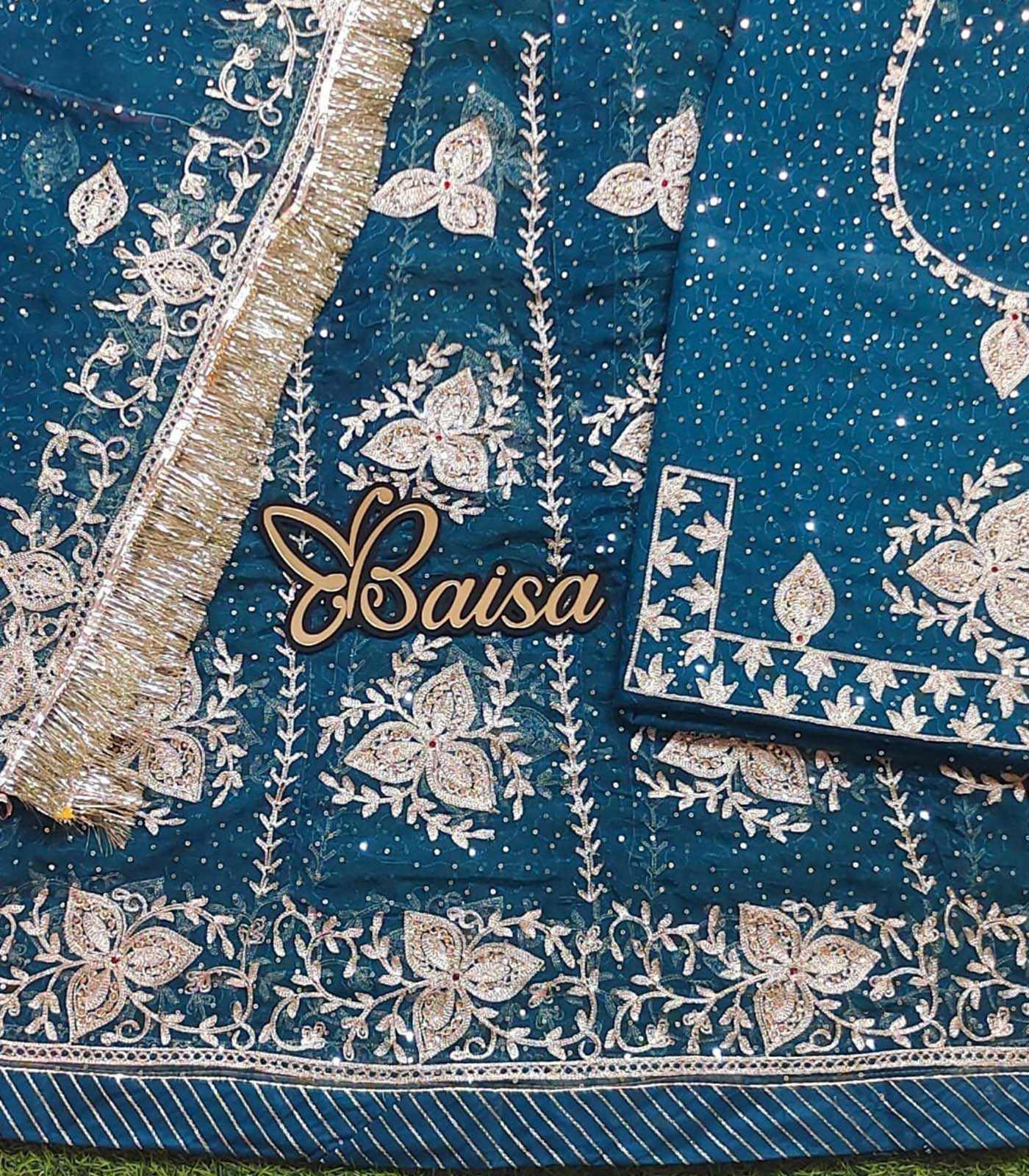 Rajasthani Poshak with Peacock Blue Color and Zari Sequence Work 