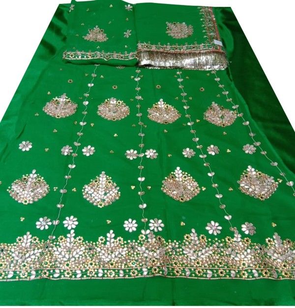 Poshak with kundan Work in Green Colour