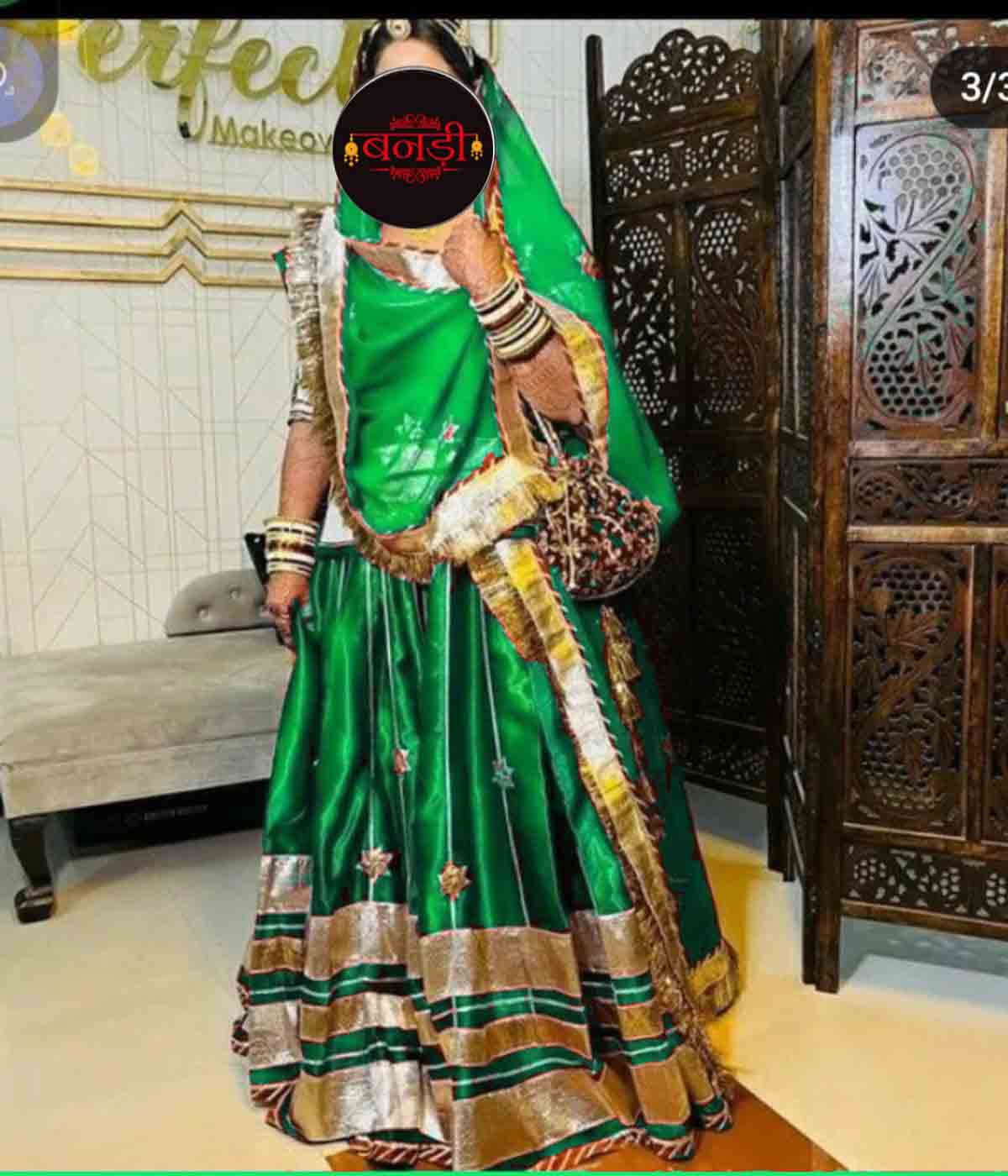 Rajputi Popati Green Poshak with Laffa Work