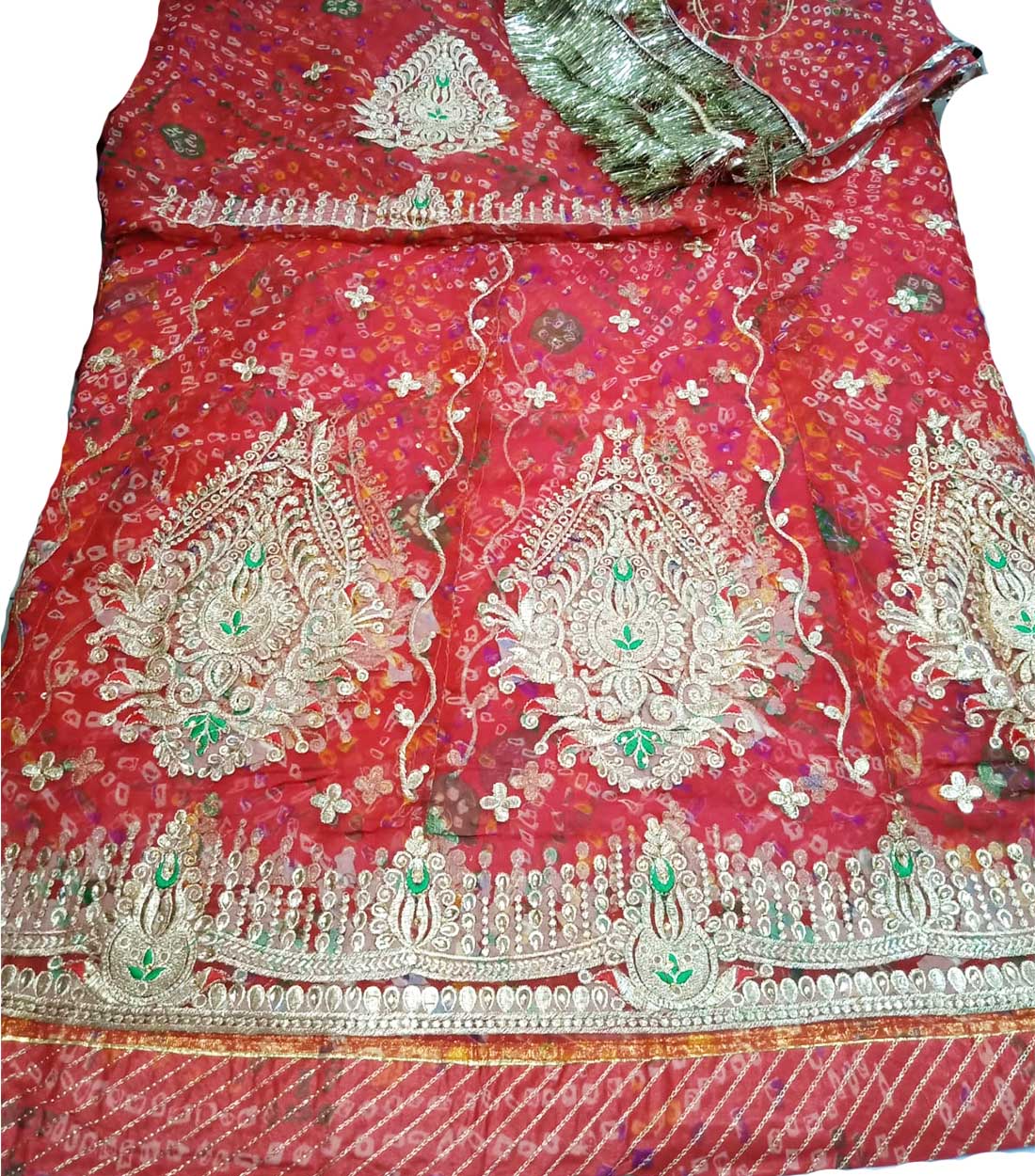 Red Color Bandhej Poshak With Golden Zari Work red-color-bandhej-poshak-with-golden-zari-work