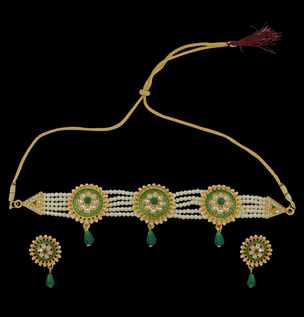 Cultural Rajwadi Choker with Meenakari and Pearl Artwork
