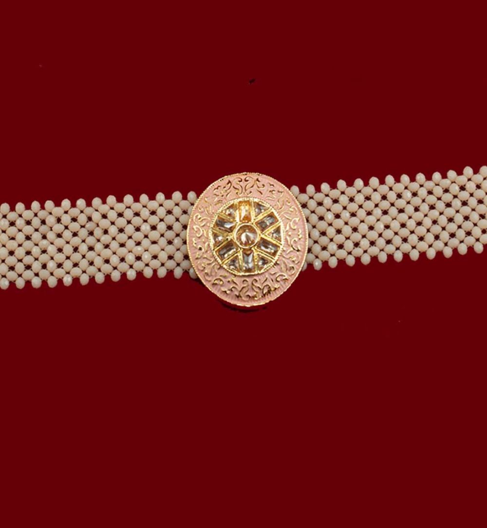 Crystal Pearl Choker Set in Peach Color Meena