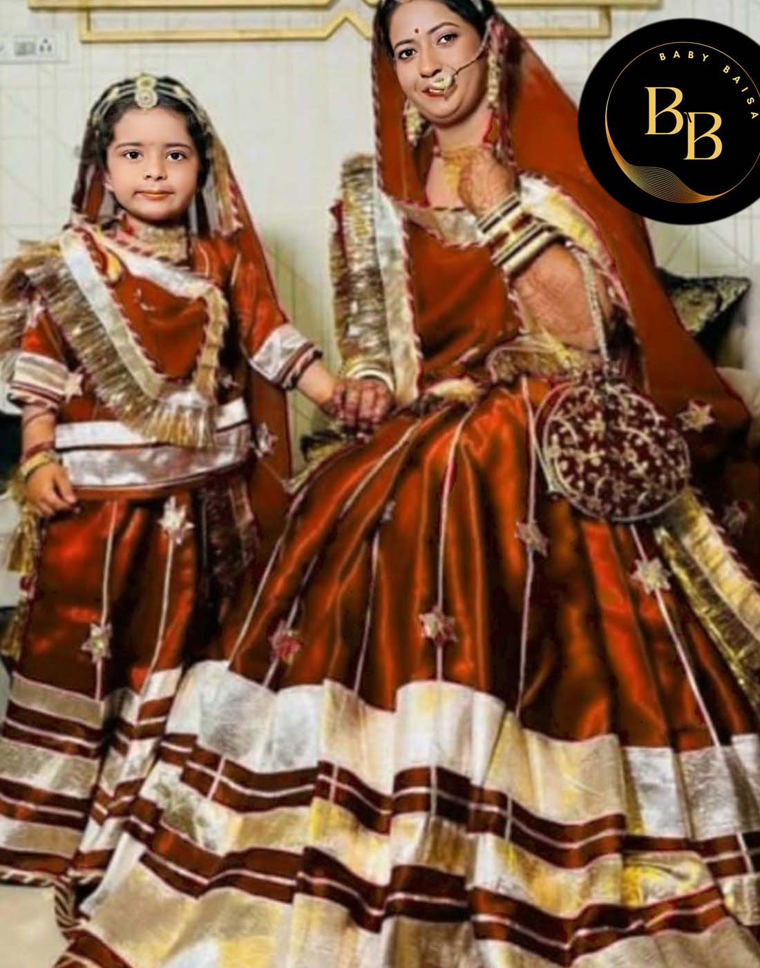 Mother Daughter Poshak Combo Set in Brown Color
