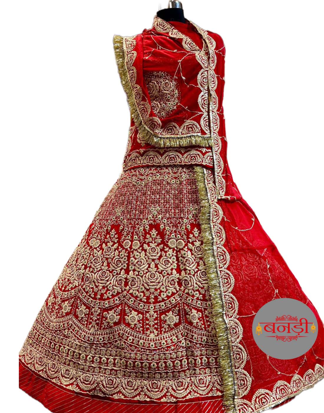 Red Bridal Poshak with Heavy Coding Zardoji and Zarkan Work