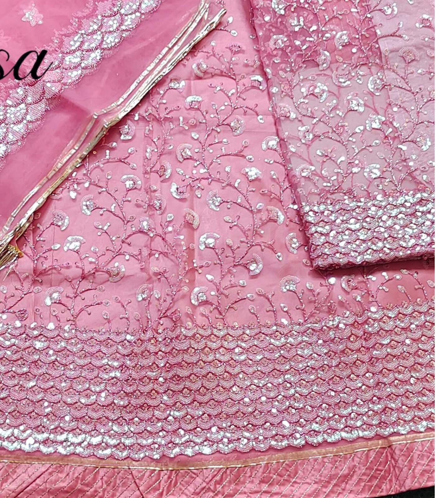 Rajasthani Poshak in Carrot Pink Color with Organza Fabric