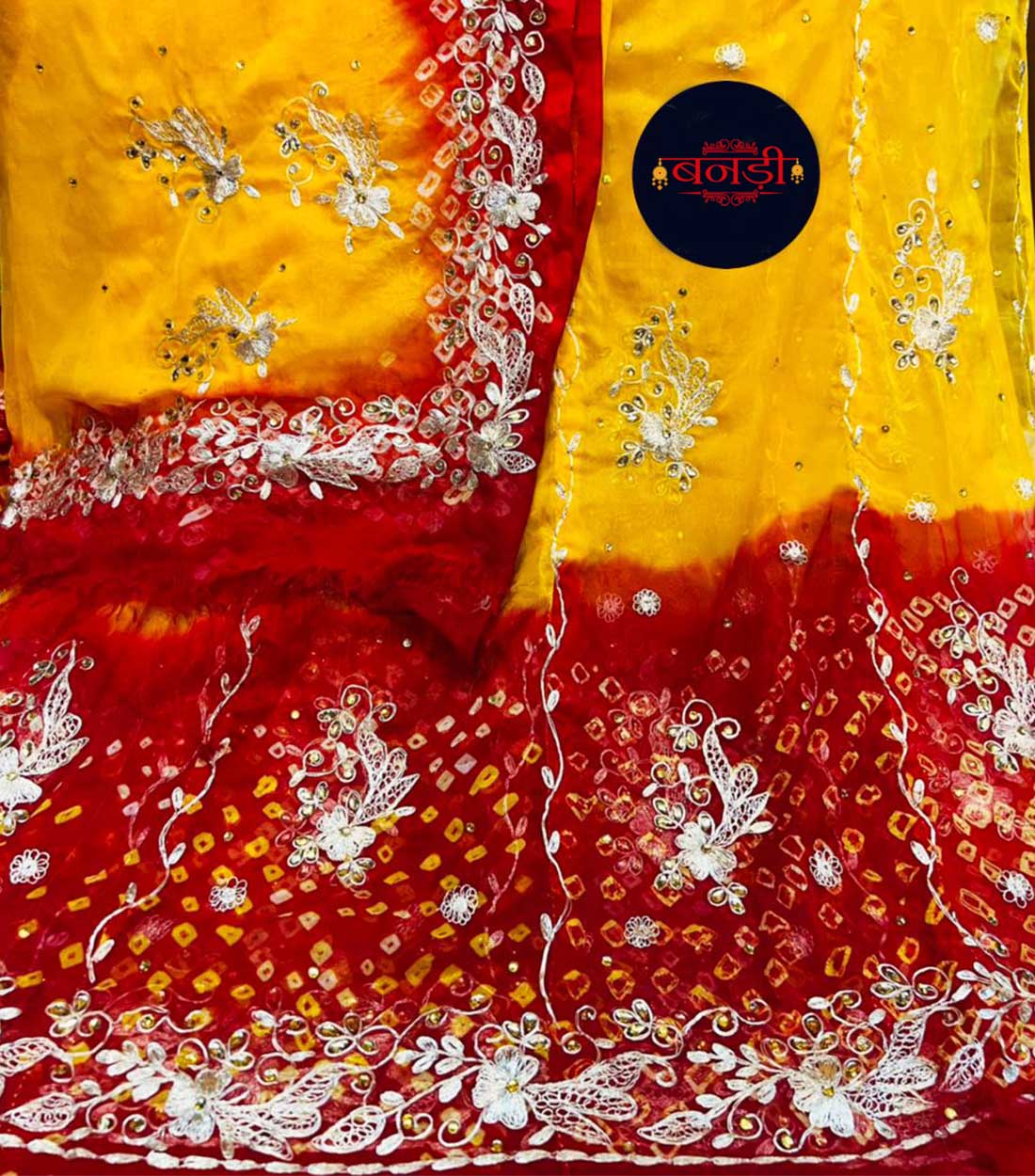  Piliya Poshak with Yellow and Red Bandhej Print