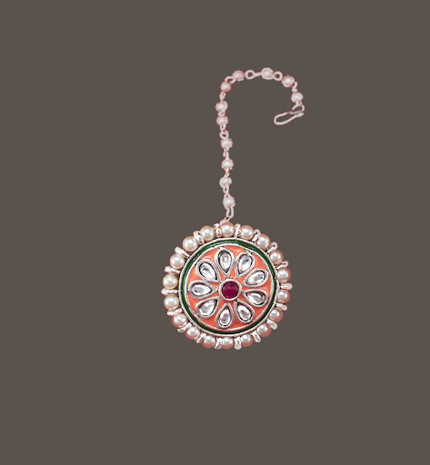 Silver Borla with Dark Gajari Meena Work