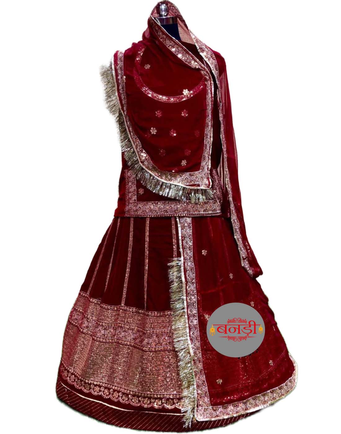 Velvet Poshak in Maroon with Heavy Copper Sequence Work