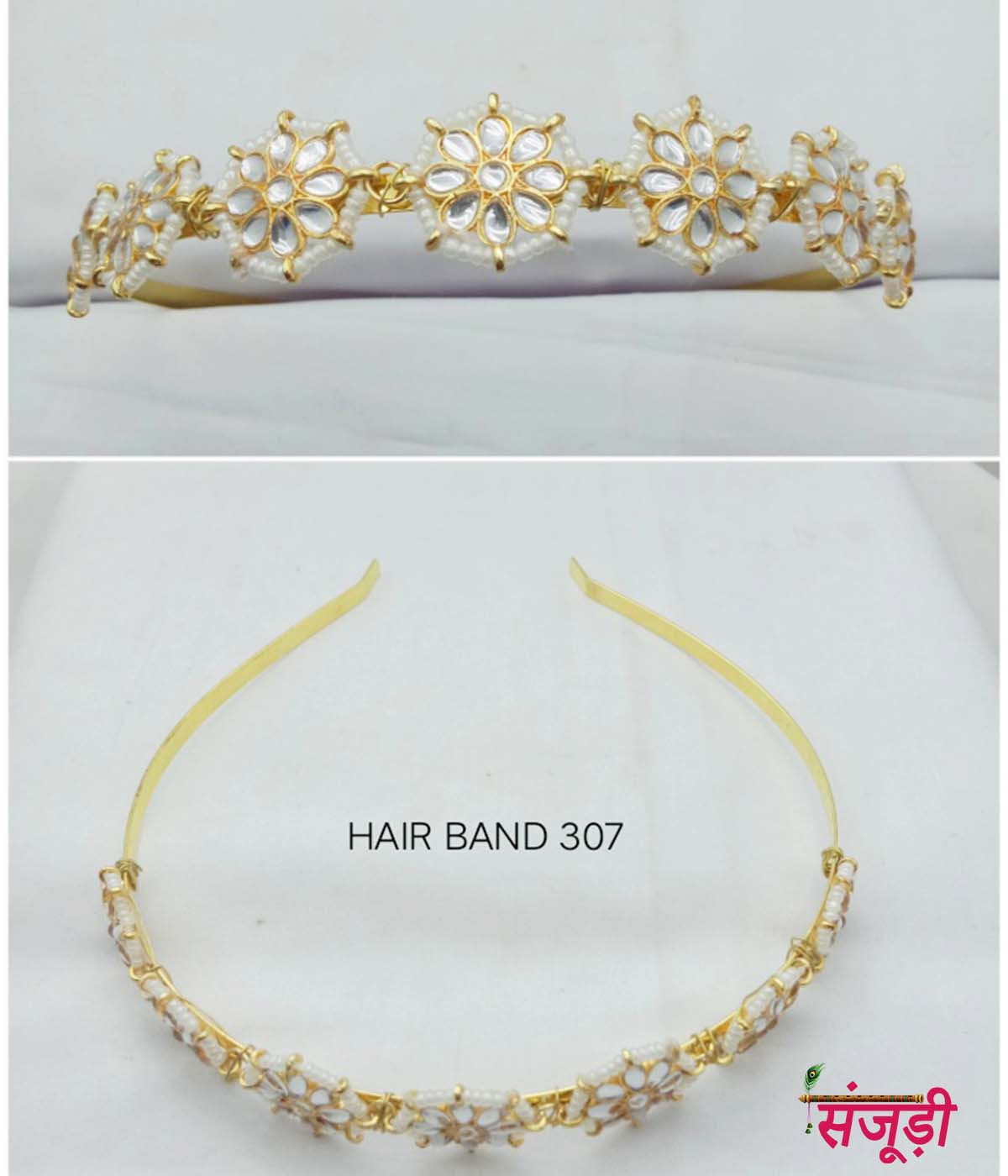 Rajputi Hairband Mathapatti with White Stones Pendants