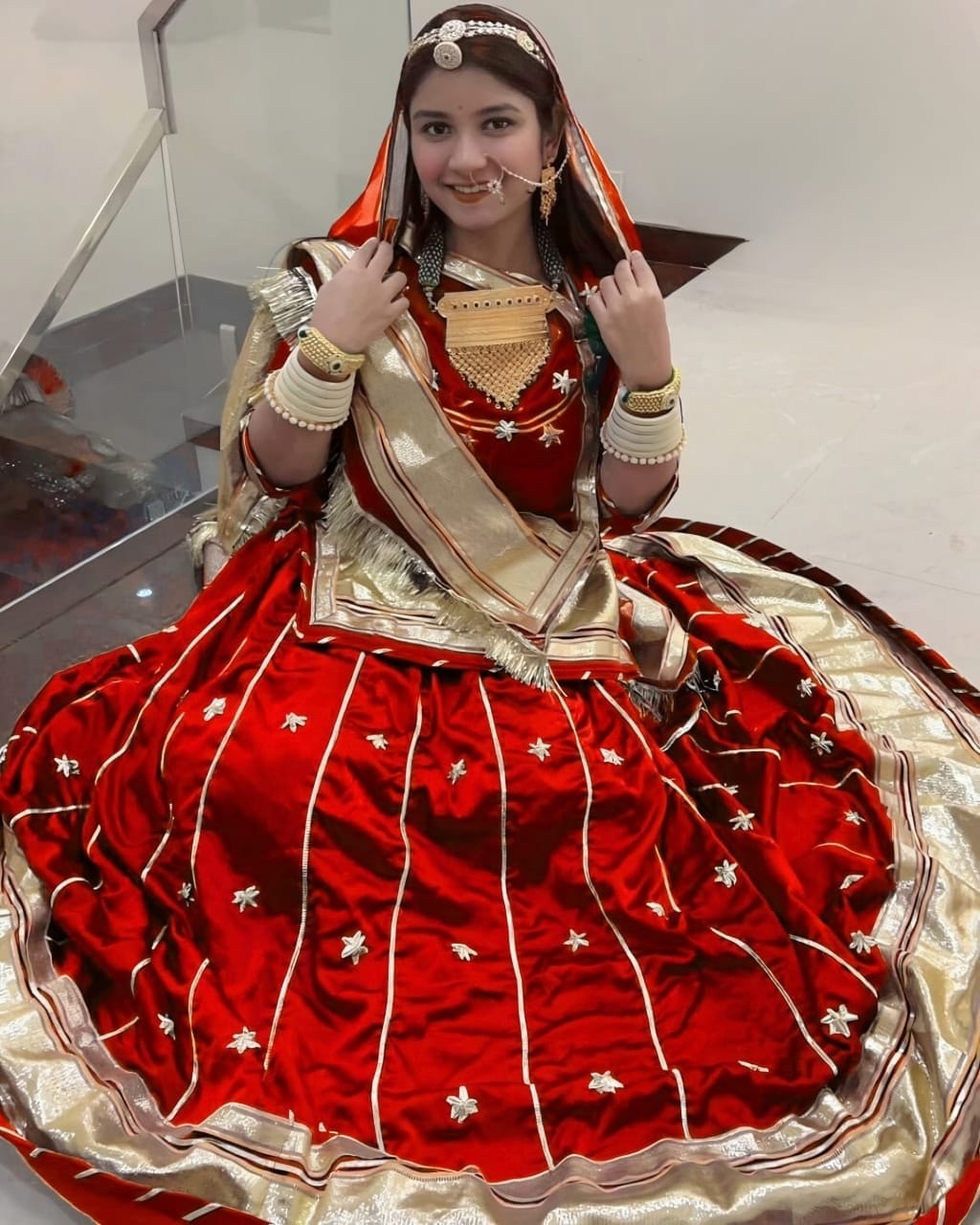 Red Rajasthani Gota Patti Poshak with 24 Kali Ghera