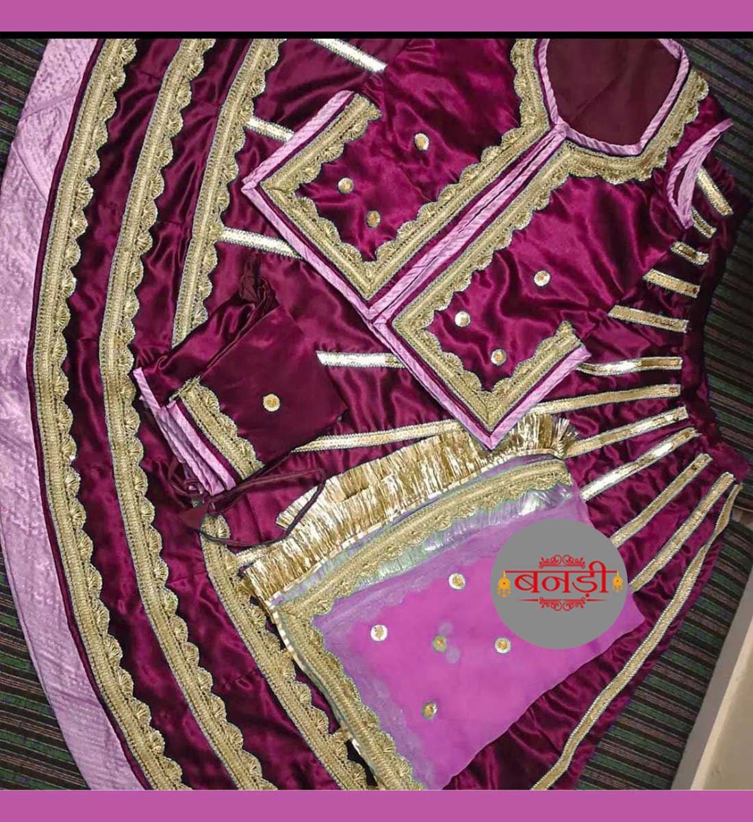 Lace Work Poshak in Rani Color with Pink Magji and Odhani 