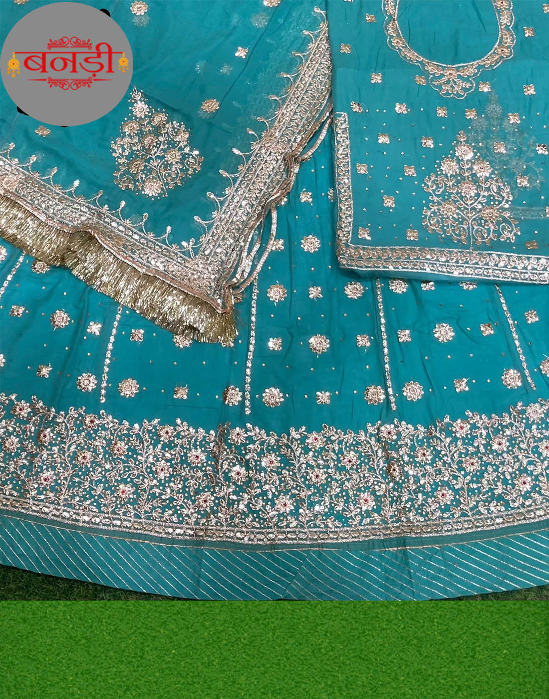 Firozi Blue Heavy Work Rajputi Poshak