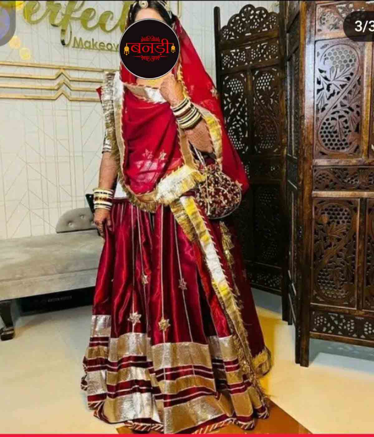 Rajasthani Maroon Satin Poshak with Laffa Work