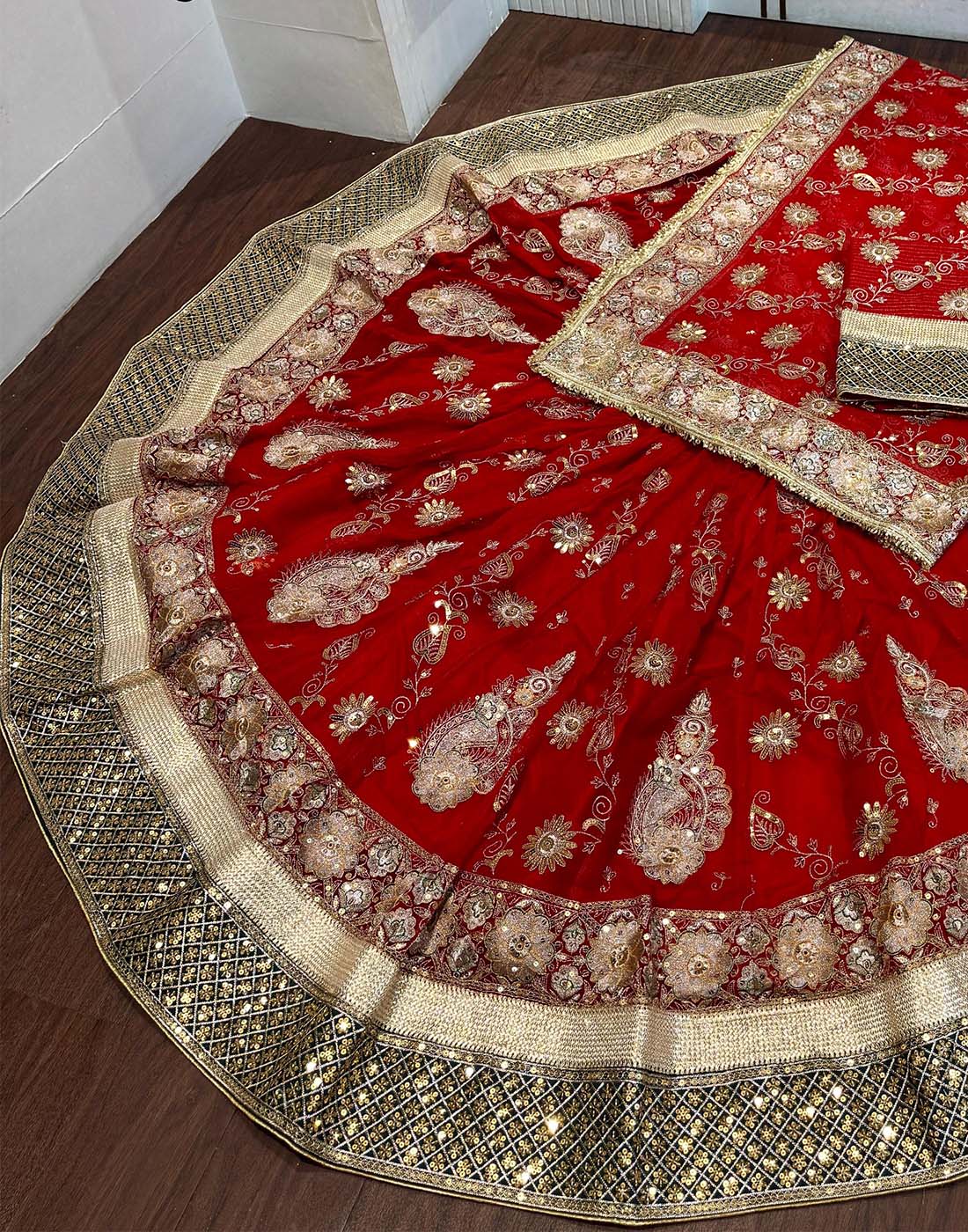 Canvas Lehenga Poshak in Dark Red
