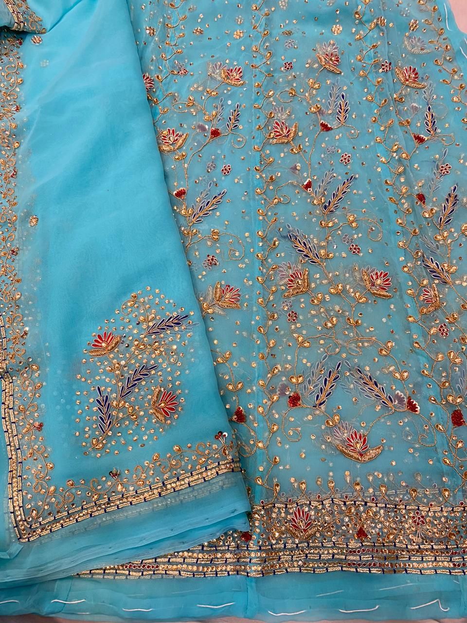 Sami Pure Poshak with Sky Blue Colour in Kundan work