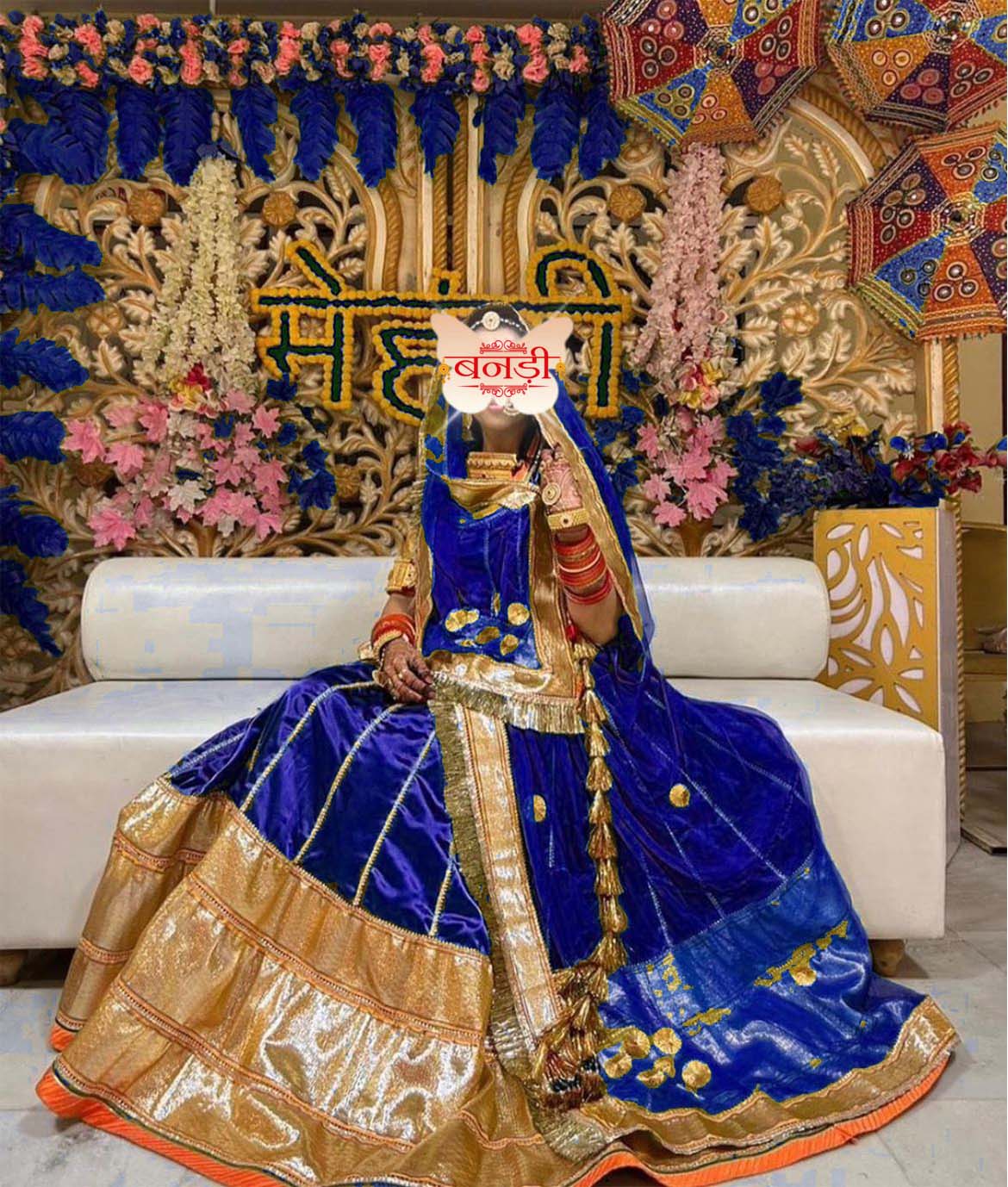 Timeless Elegance Rajputi Poshak in Blue with Broad Border Lafa Work
