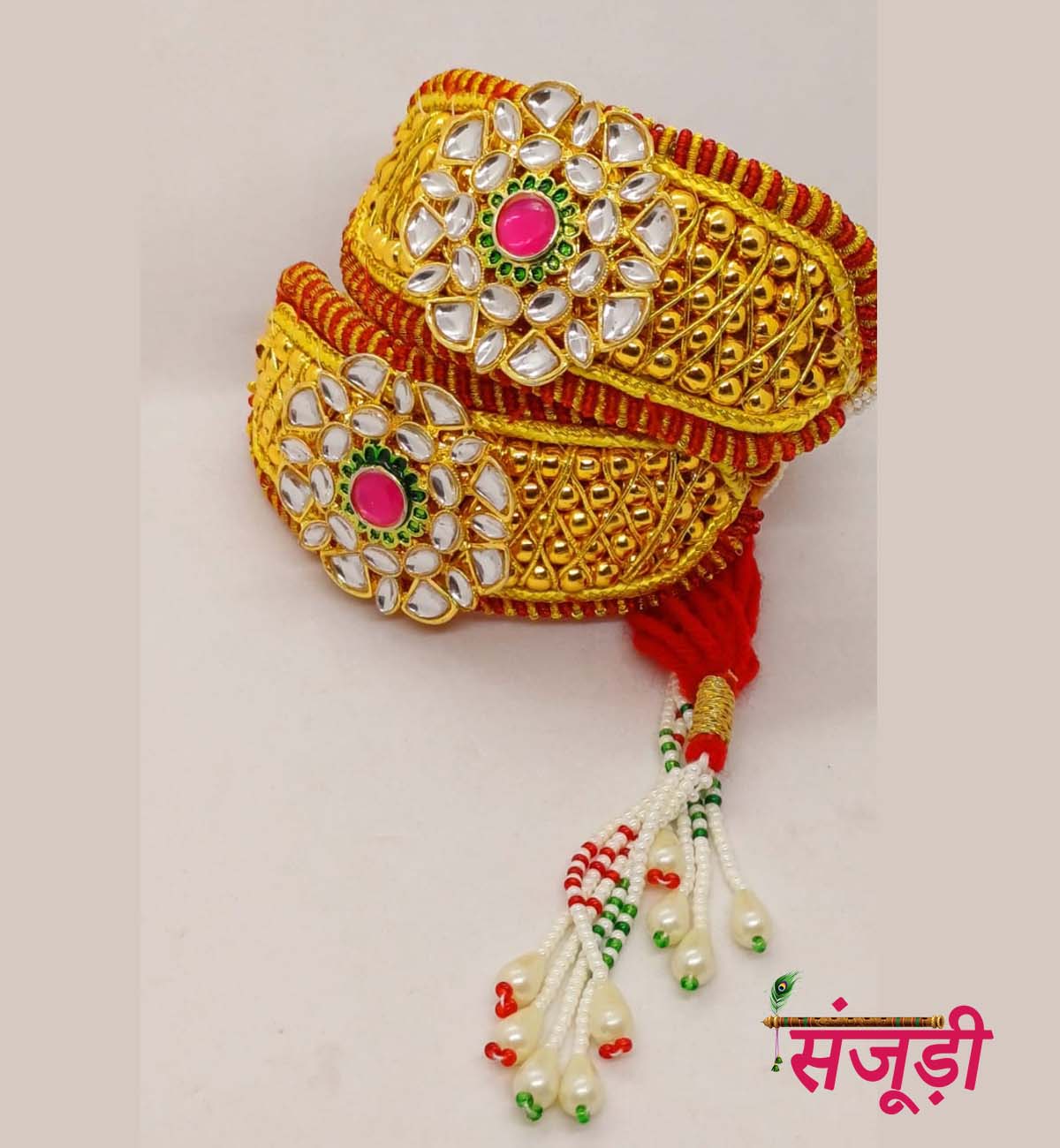 Rajputi Punach Set with Big Pendant and Red Thread Work