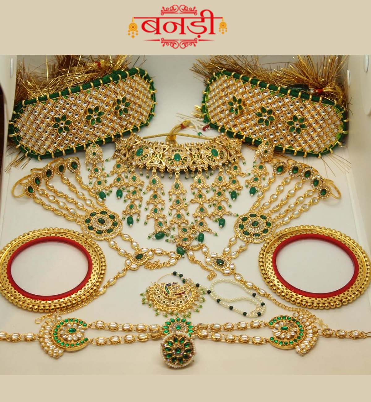 Rajputi Jewelry Set in Green Color 