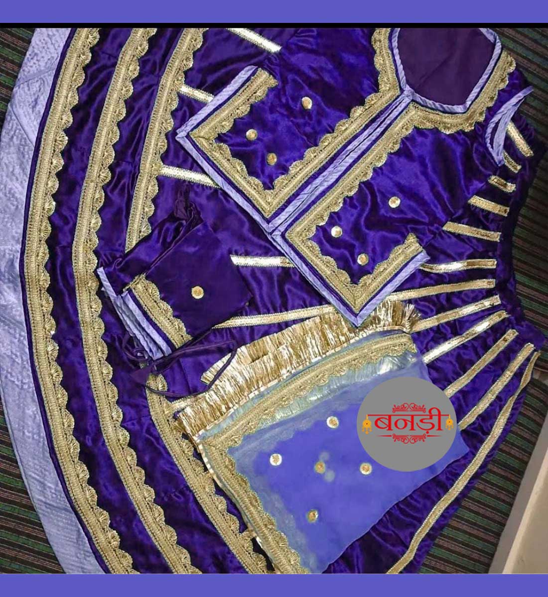 Lace Work Poshak in Blue with Light-Blue Magji and Odhani 