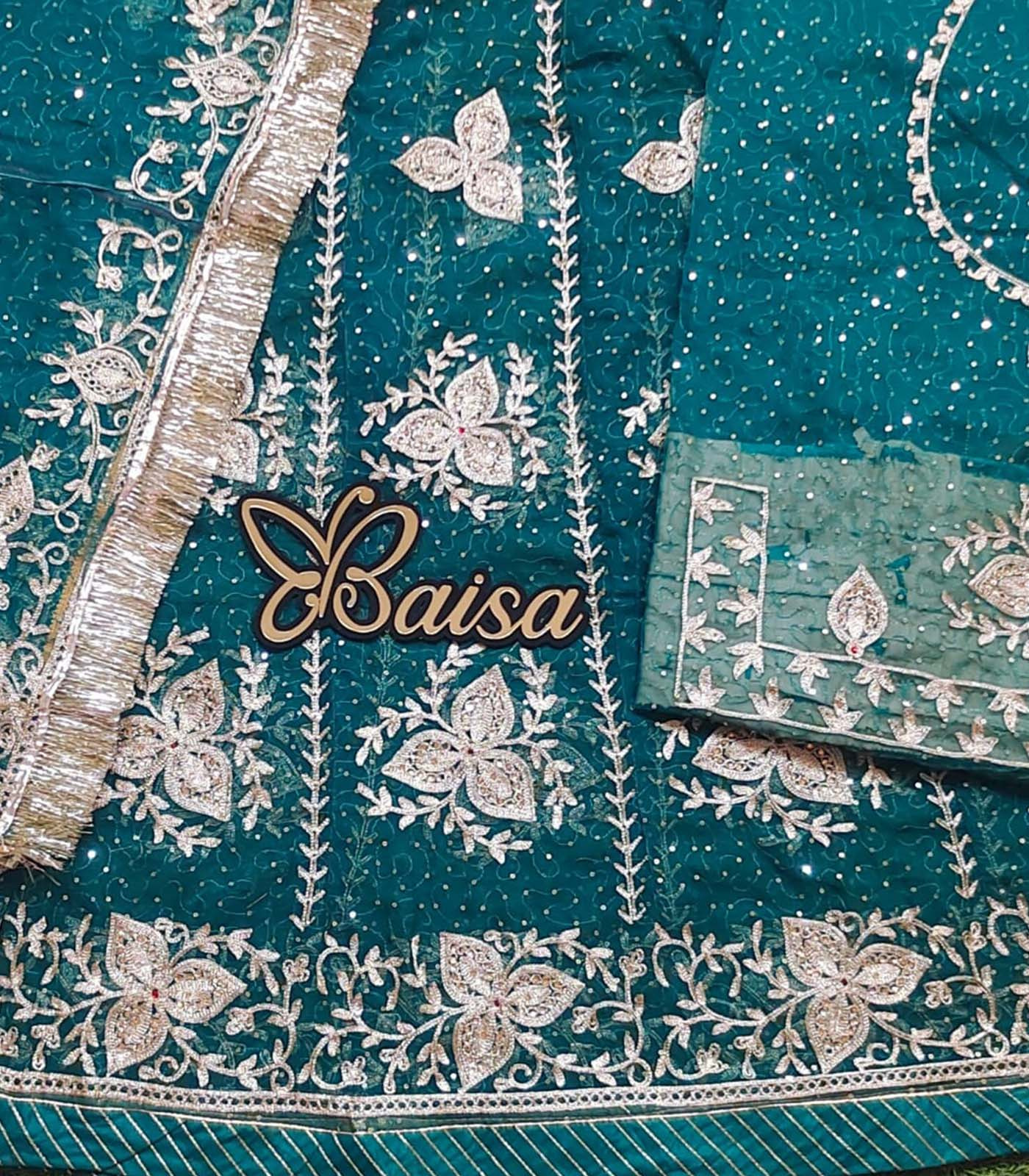 Dark Green Rajasthani Poshak with Sequence and Zari Work