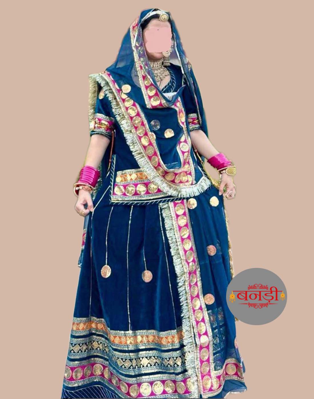 Blue Velvet Poshak with Designer Triple Lace Work