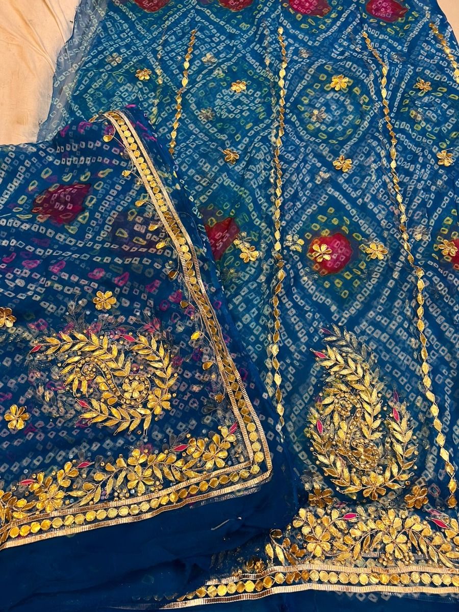 Blue Chunari Poshak in with Gotapatti Work