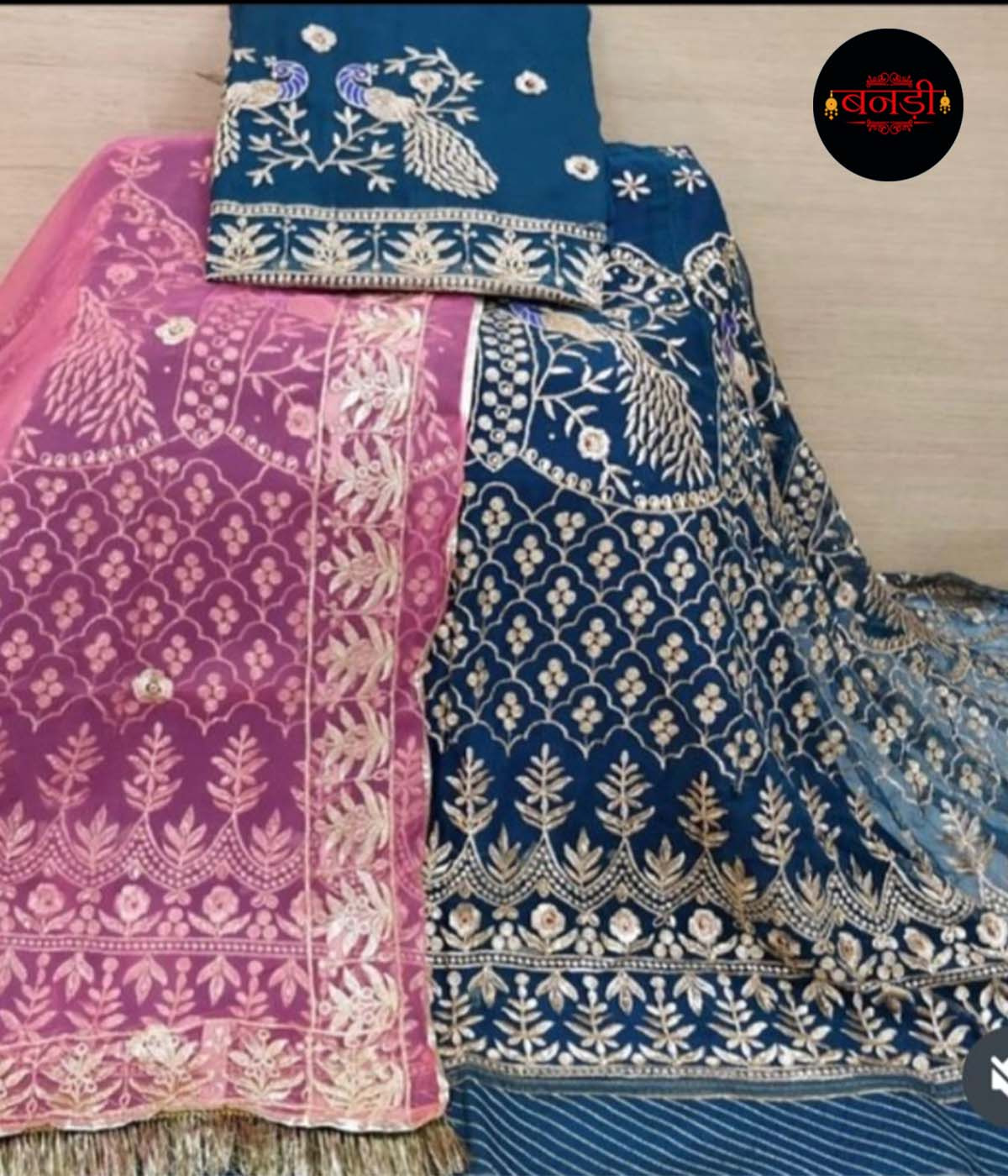 Peacock Blue Poshak with Light Pink Odhani in Contrast Combination 