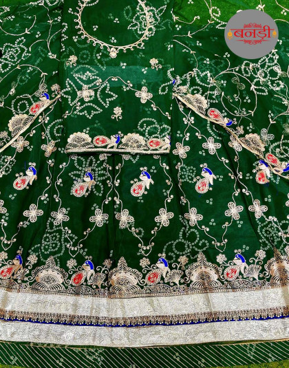 dark green color fancy bandhani poshak