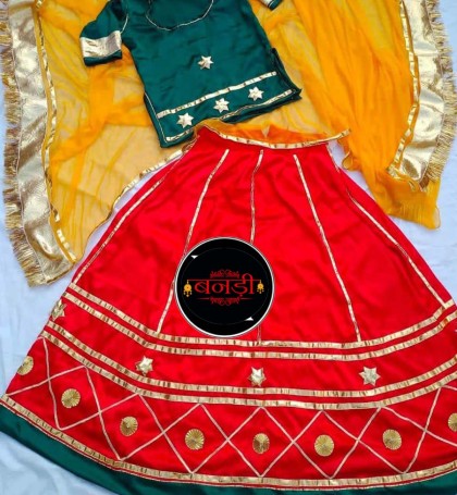 rajasthani poshak for baby girls in red and yellow color
