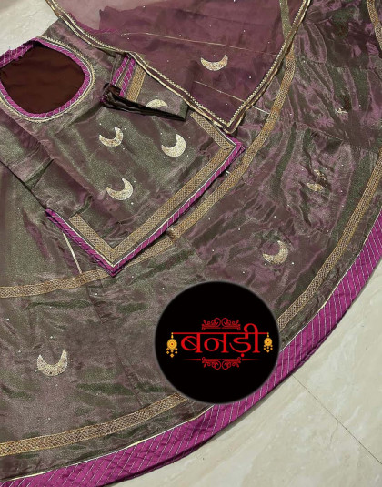 tissue poshak in pink shade with contrast dark pink magji